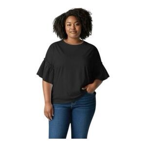 Lane Bryant Black Ruffle Bell Sleeve Business/Office Blouse 18/20 Zipper Back